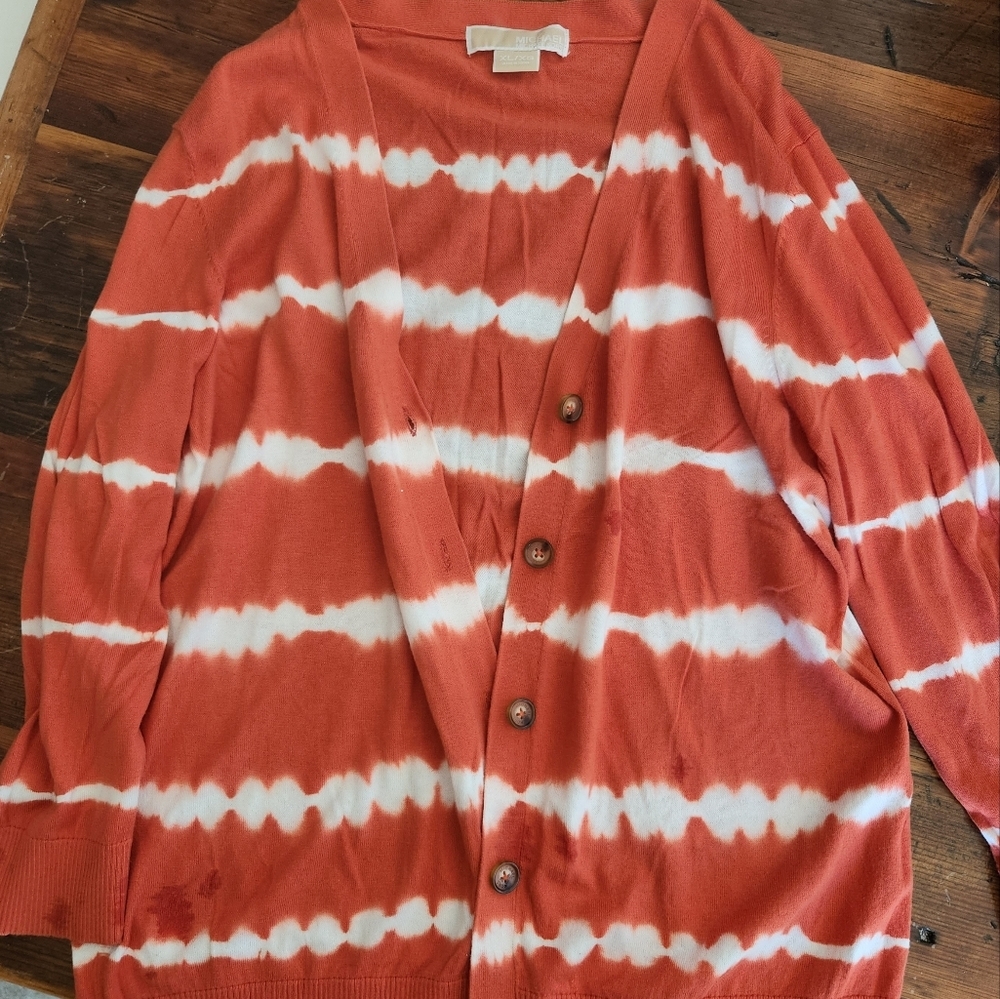 MICHAEL KORS, Tie-Dye Print Plunge Neckline Sweater, Size XL